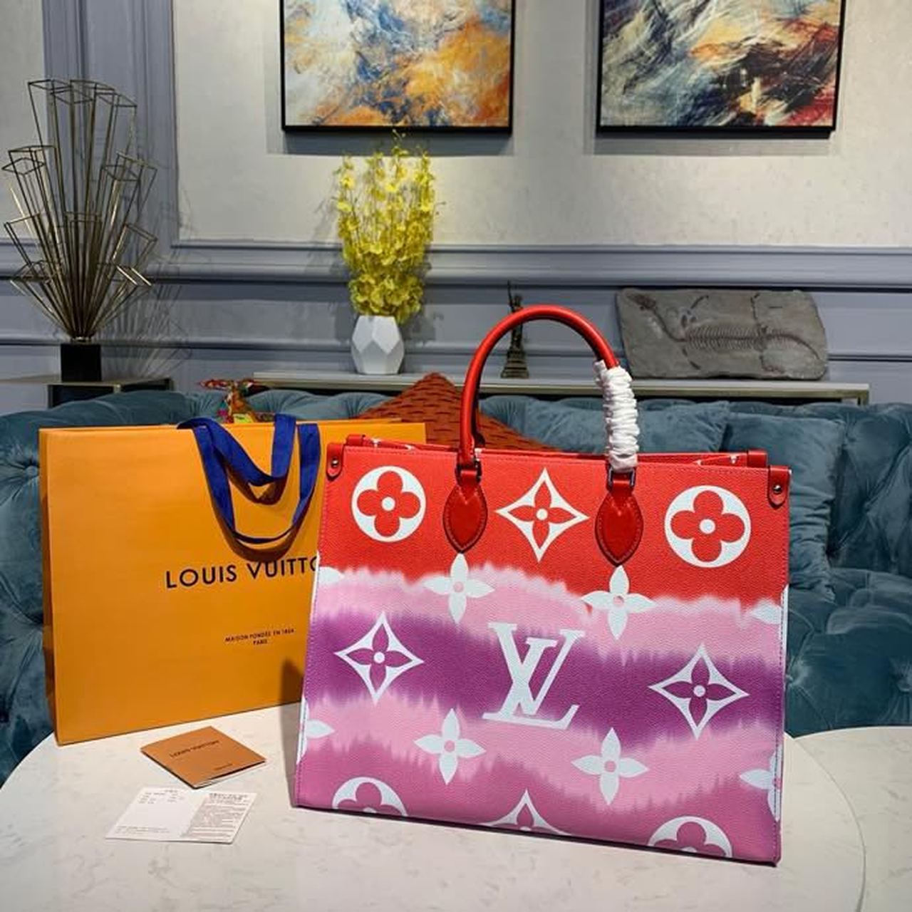 LV Escale Onthego GM Tote Bag Red For Women, Shoulder Bags 16.1in/41cm LV M45121
