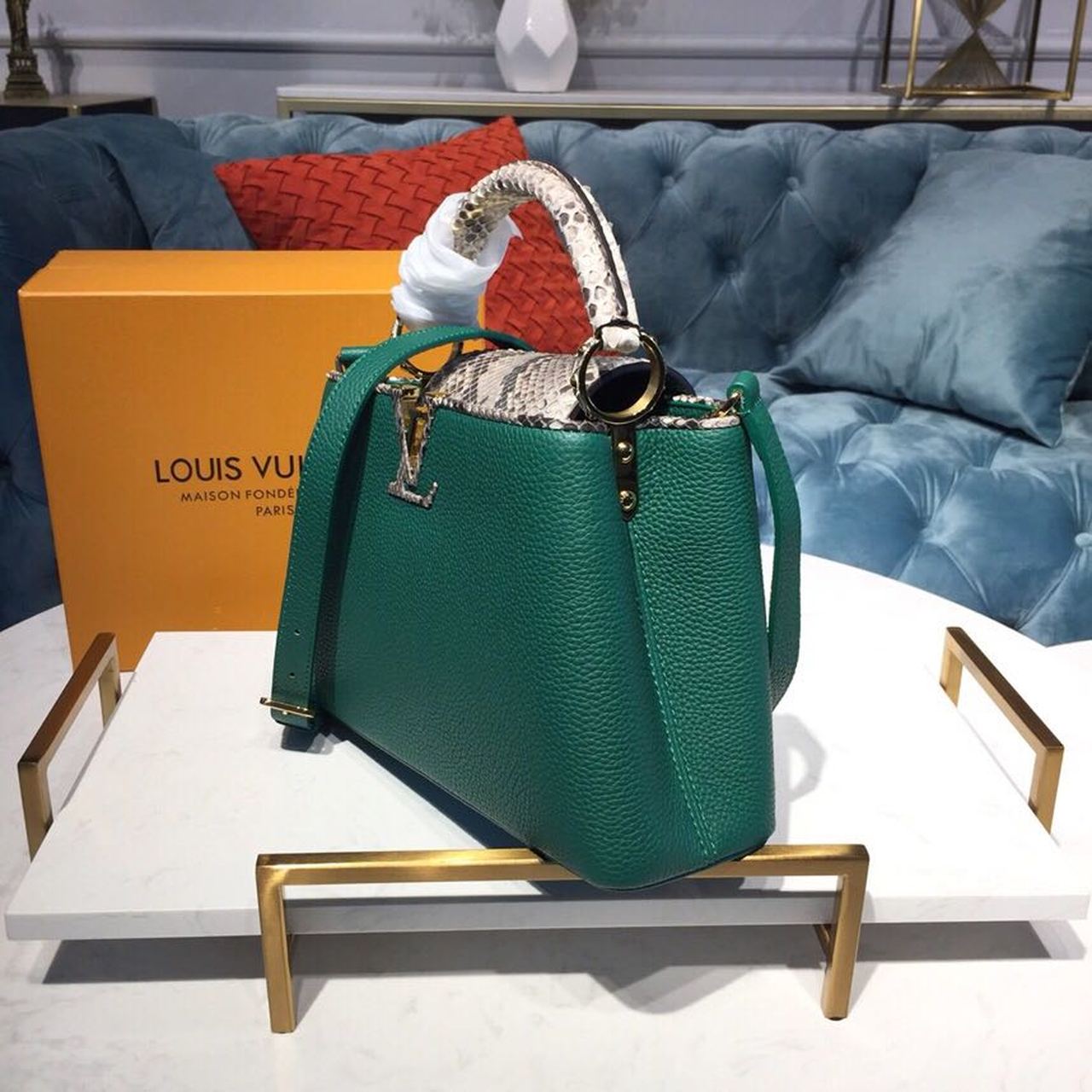 LV Capucines BB Taurillon And Python Green For Women, Shoulder And Crossbody Bags 10.6in/27cm LV
