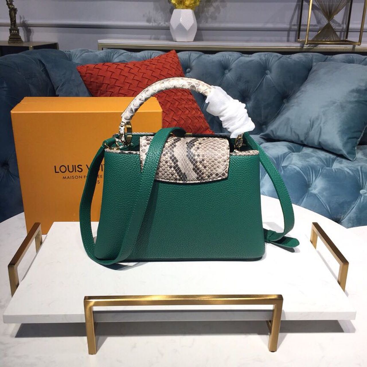 LV Capucines BB Taurillon And Python Green For Women, Shoulder And Crossbody Bags 10.6in/27cm LV